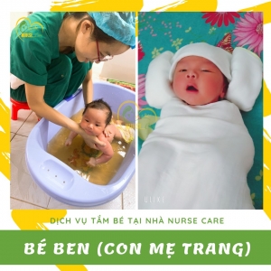 Các điều dưỡng viên của Nurse Care tiến hành dịch vụ tắm tại nhà cho Bé BEN (con của mẹ Trang). 