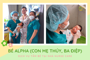 Các điều dưỡng viên của Nurse Care tiến hành dịch vụ tắm tại nhà cho bé Alpha (con của mẹ Thúy, ba Điệp).